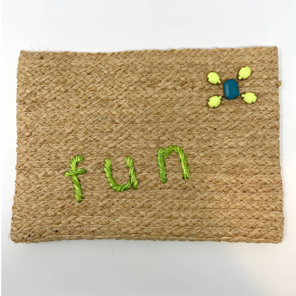 Hat Attack Buji Baja Autograph Fun Raffia Woven Clutch